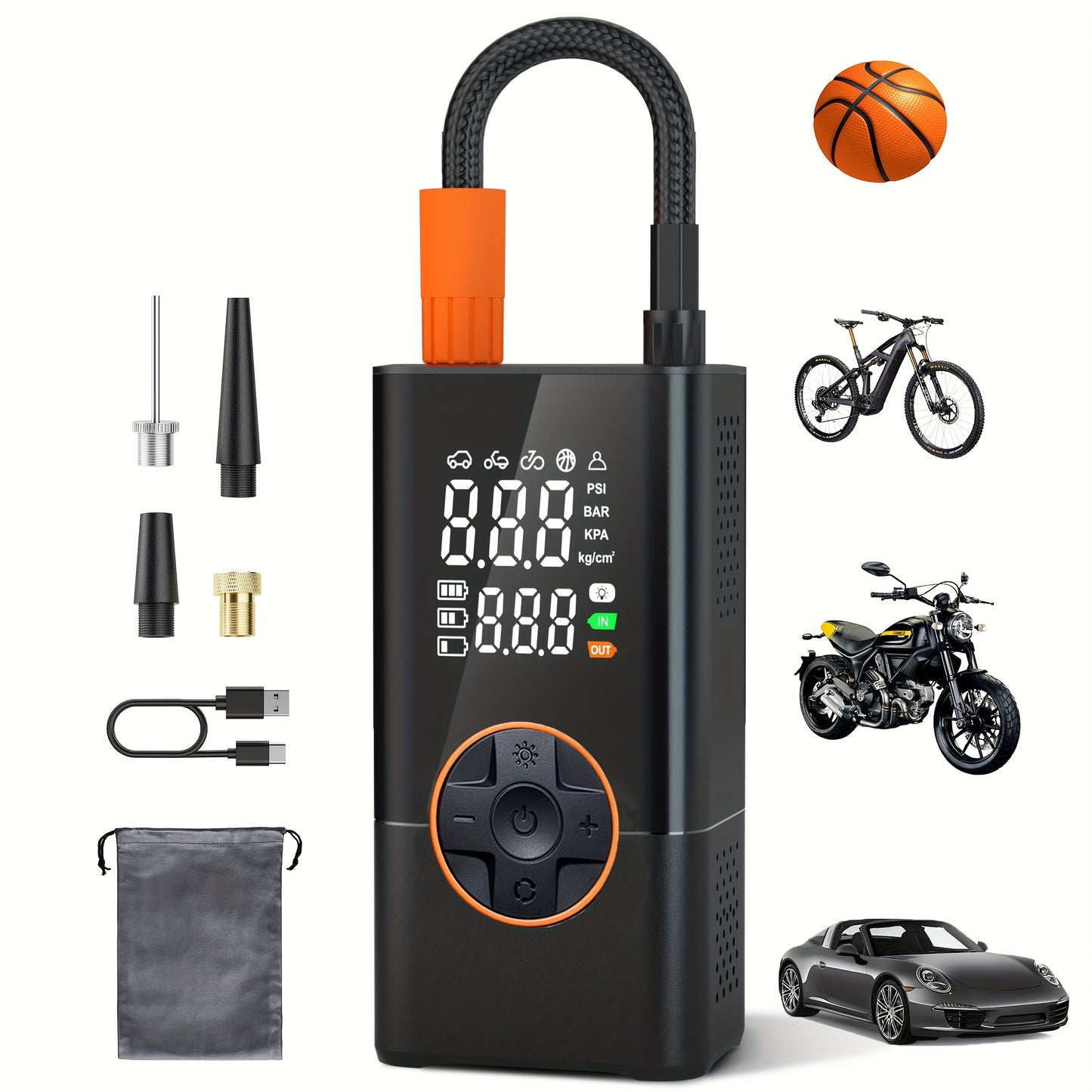 Tire Inflator Portable Air Compressor, 12V DC Auto Air Pump for Car Tires, 150PSI Electric Tire Pump with Digital Pressure Gauge, LED Light for Car Motorcycle Bike Ball, Car Accessories, for DC only.