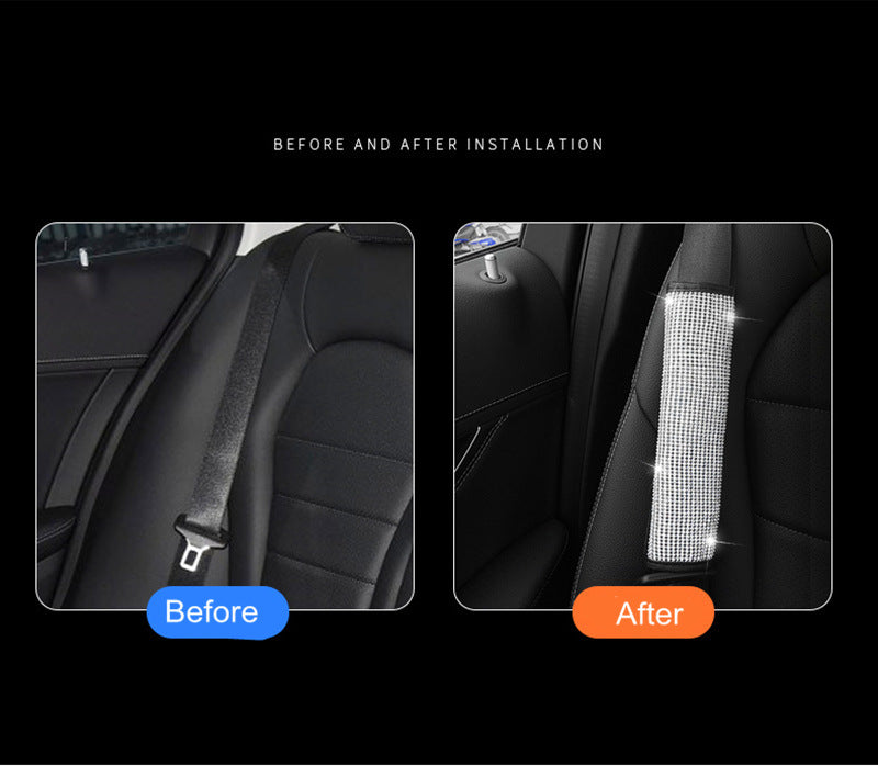 2pack Car Setting Seat Belt Protector Leather Bag Edge Shoulder Protector Car Interior Full Of Artificial Diamonds Modified Decoration Supplies