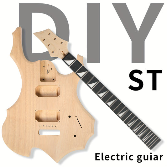 DIY 6 String Flame Shaped Style Electric Guitar Kits with Mahogany Body, Maple Neck and Accessories