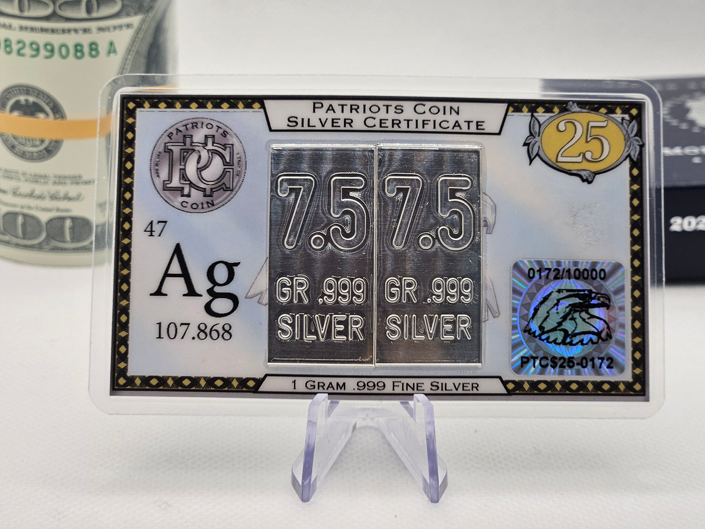 14 Grains Pure Silver Bar in Colored Card Assay Card .999 American Eagle Silver Bars