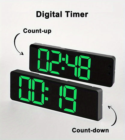 Large Screen Digital Wall Clock With Indoor Temperature Date Week Display, Desk Countdown Digital Timer, 13 Inch Nordic Simple Living Room 10-level Brightness Adjustment Auto Light Led Dual Alarm Clock With Remote Control (Bu