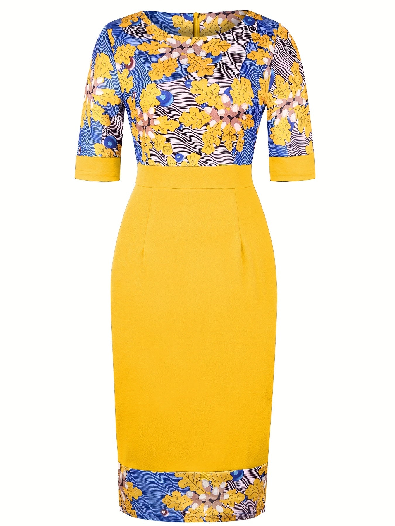 Chic Striped & Floral Print Bodycon Dress - Fashionable Figure-Hugging Style - Flattering Crew Neck & Short Sleeves - Perfect for Spring & Summer Wardrobe - Womens Clothing