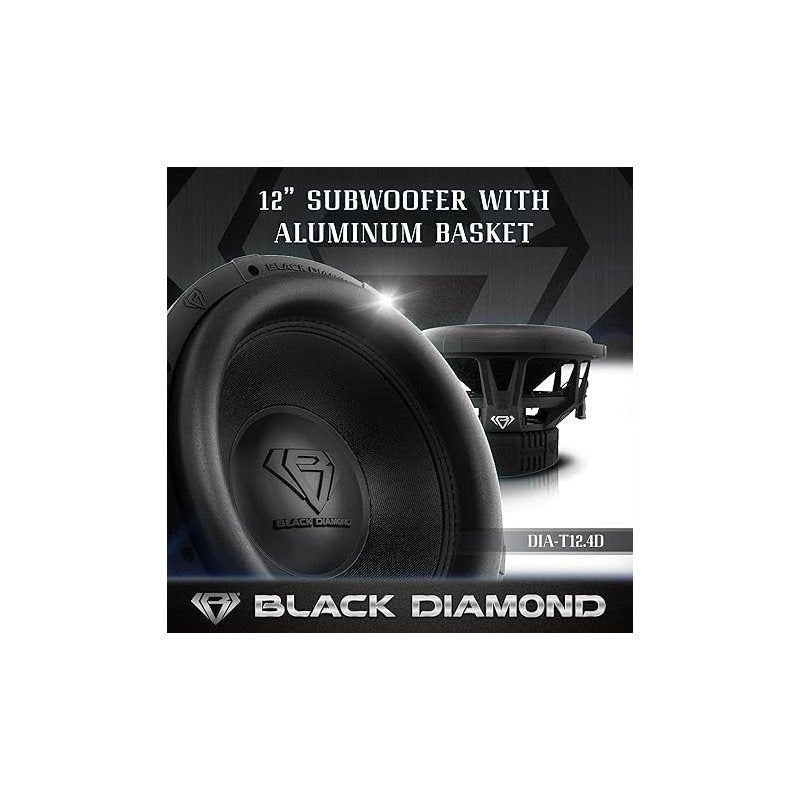 BLACK DIAMOND DIA-T12.4D 12" Car Audio Subwoofer with Aluminum Basket 2000 Watts Dual Voice Coil 4+4 DVC 4 Ohm (1 Speaker)