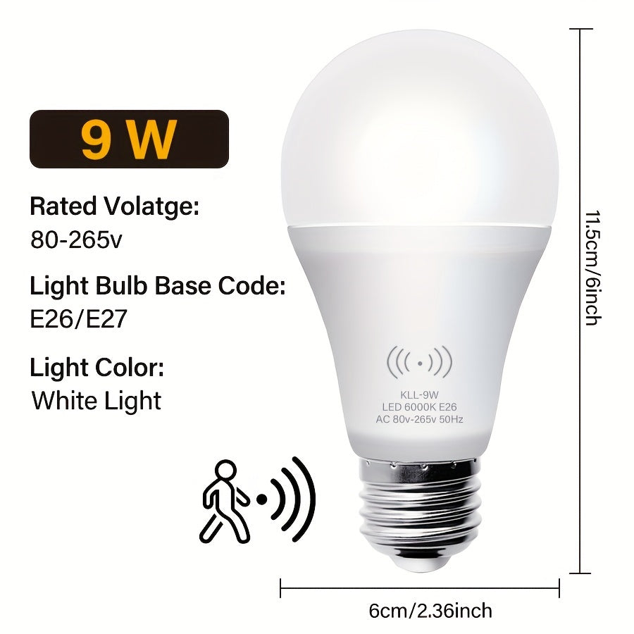 Energetic Motion Sensor Light Bulb, 9W(60 Watt Equivalent), Indoor/Outdoor Automatic Activated by Motion, A19, E26, 6000K Dusk to Dawn Security Bulbs for Entrance, Porch, Stairs, Hallway, 1 Pack