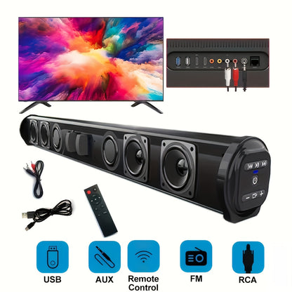 20W Home Theater Bar Speaker System with Built-in Subwoofer - Wireless & Wired, USB Charging, Remote Control, 5.0 Surround Sound, Ideal for TV, Computer, and Music Players, Home Entertainment | Modern Home Theater | Durable B