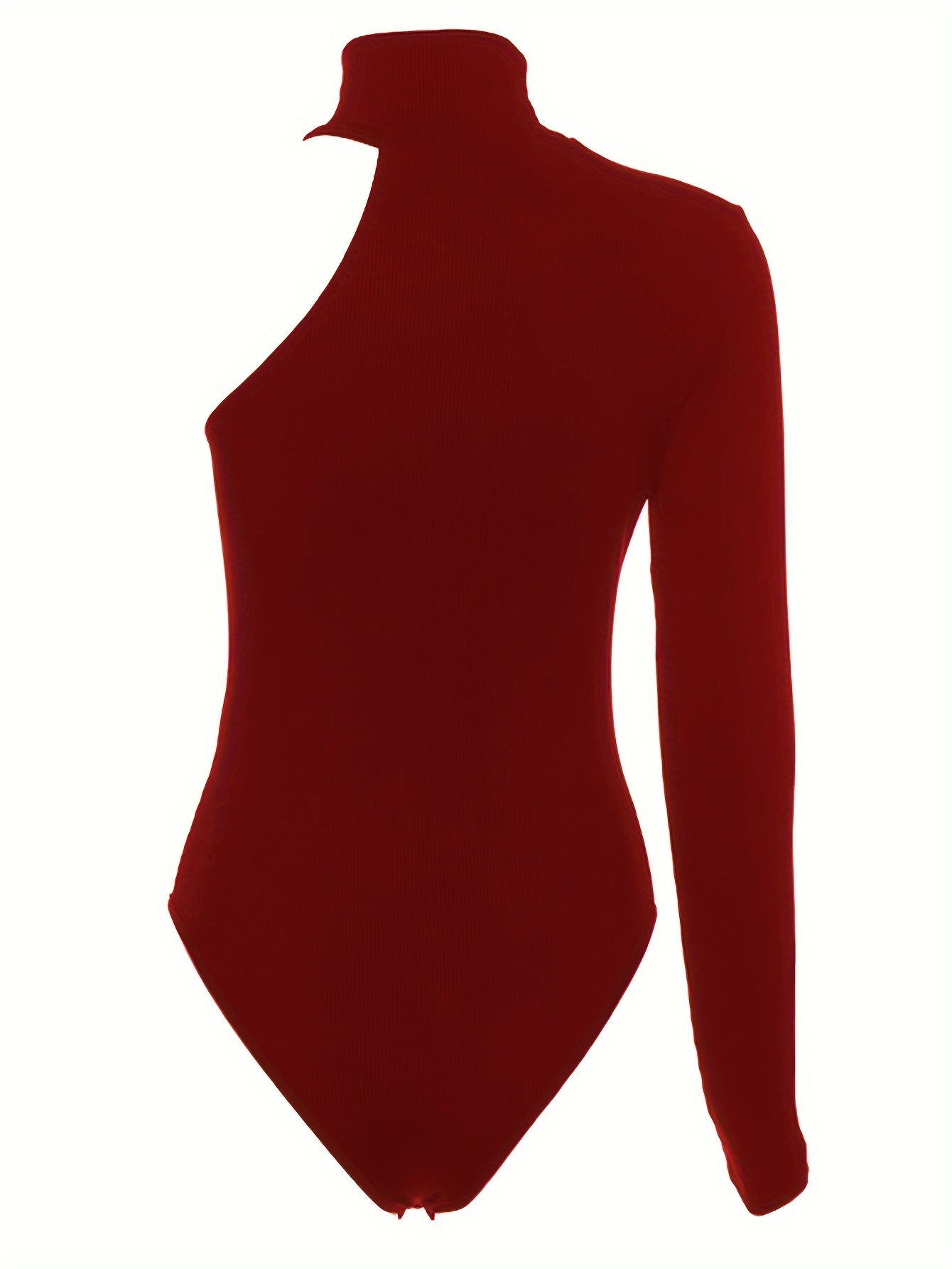 Chic Asymmetric One Shoulder Ribbed Knit Bodysuit - Long Sleeve, Sexy Style for Fall Winter - Form-Fitting, Versatile One Piece Womens Clothing