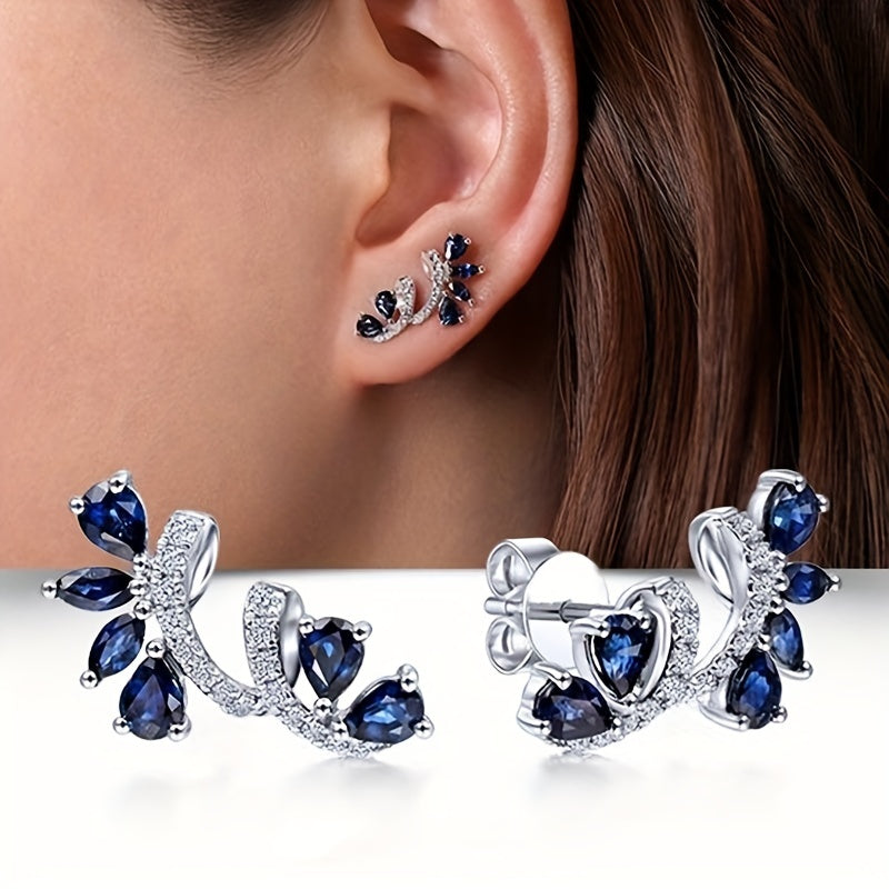 1 Pair of Dazzling Zircon Inlay Flower Stud Earrings - 925 Silver Plated, Boho Elegant Design, Hypoallergenic Zinc Alloy, Perfect for Party, Holiday, and Gift Giving