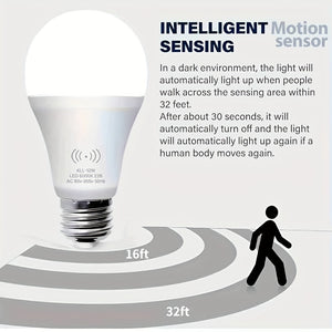Energetic Motion Sensor Light Bulb, 9W(60 Watt Equivalent), Indoor/Outdoor Automatic Activated by Motion, A19, E26, 6000K Dusk to Dawn Security Bulbs for Entrance, Porch, Stairs, Hallway, 1 Pack