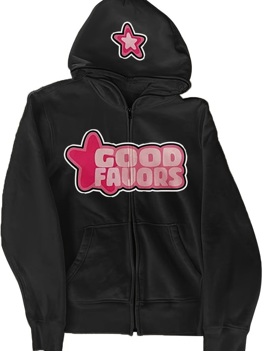 Trendy Womens Letter Print Hoodie - Full Zipper, Long Sleeve Casual Sweatshirt with Comfortable Pockets - Relaxed Fit, Soft & Stylish Womens Clothing