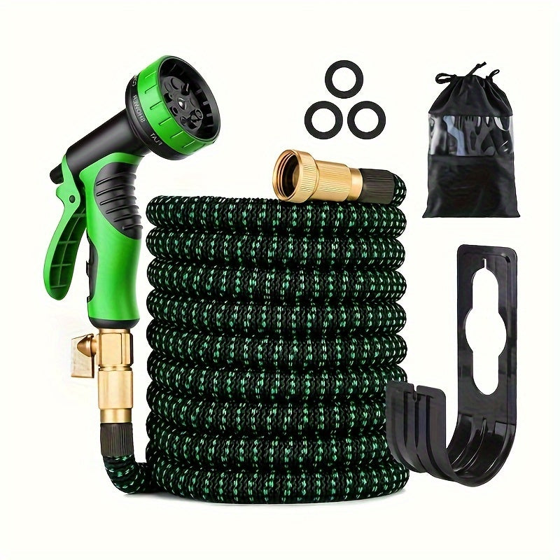 1 Roll, Expandable Garden Hose, Water Hose With 10 Function Spray Nozzle, Extra Strength 3750D, Durable 4-Layers Latex Flexible Hose With 3/4" Solid Brass Fittings