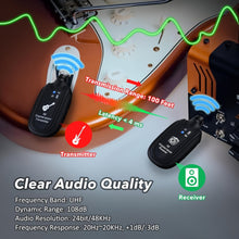 Load image into Gallery viewer, 2-Mode A8 Wireless Guitar System with Built-in Rechargeable Lithium Battery, Audio Wireless Transmitter and Receiver for Acoustic Guitar, Bass, Violin, Keyboard, Electric Instruments - Black
