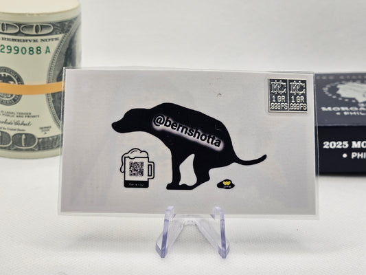 2 Grains Pure Silver Bar in Card Assay .999 Dog Pooping Collectable Card Bunny on Rev