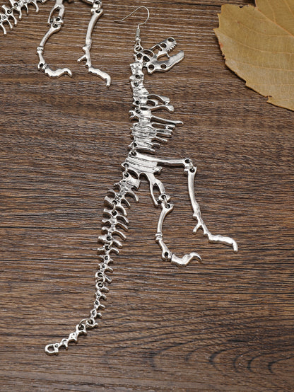 Unique Dinosaur Skeleton Drop Earrings - Vintage-Inspired, Golden Ancient Silver Color, Creative Design, Dangle Earrings for Women, Statement Jewelry, Fashion Accessories