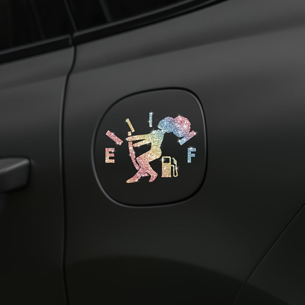 1pc Car Sticker Fuel Consumption Sticker Shiny Fuel Tank Cap Sticker Car Body Fuel Tank Cap Decorative Sticker Cartoon Reflective Personality Car Sticker