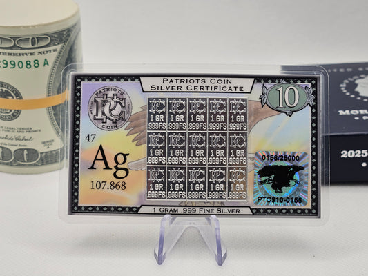1 Gram Pure Silver Bar in Colored Card Assay .999 Multiple Branded Silver Bars