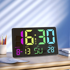 1pc Multifunctional RGB Colorful Digital Remote Control Wall Clock (clock And Remote Control With Button Battery)