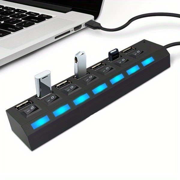 7/4 Ports LED USB 2.0 Adapter Hub with Power on/Off Switch for Laptop PC Computer, 5V Operating Voltage