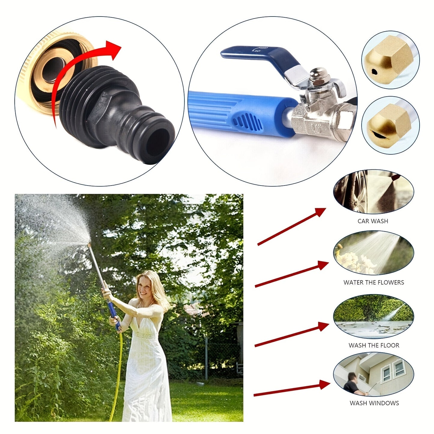 Nozzle Wand High-Pressure Gun] High-Pressure Power Washer Spray Gun with Nozzle Wand - Fit, Metal Garden Hose Attachment for Lawn Care & Gardening, Laundry Machine, Soft Hose