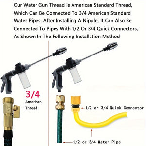 [High-Pressure Water Gun] High-Pressure Quick Connect Adapters Car Washing Water Gun | Universal 3/4 & 1/2 Inch Multi-Purpose Garden Hose Nozzle with Foam Tank - Compact & Adjustable for Cars, Gardens, Pets & Outdoor Cleaning