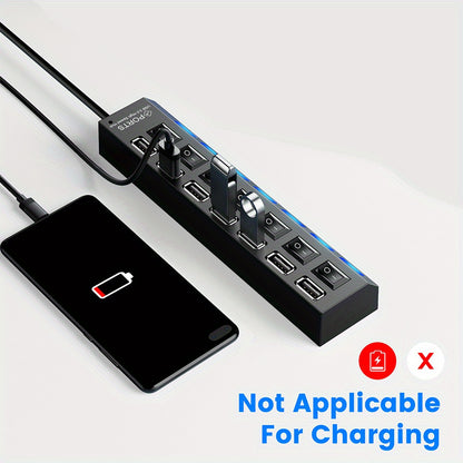 7/4 Ports LED USB 2.0 Adapter Hub with Power on/Off Switch for Laptop PC Computer, 5V Operating Voltage