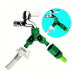 2Pcs 2-Way Plastic Garden Hose Y Connector With On/ Off Valves, 1/ 2" & 3/ 4" Female Thread Tap Adapter, Quick Joint Kit, Water Splitter Accessory, Green
