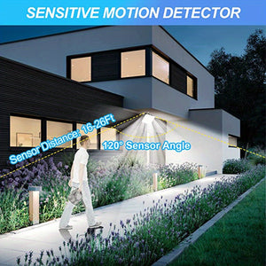 118 LED Solar Motion Sensor Floodlight with Remote Control - Outdoor Security Lighting for Patio, Garage, Porch, Yard - 16.5ft Cable,, 1800mAh Battery, Wall-Mounted Design, Yard Floodlight | Sleek Rectangular Design | LED Arr