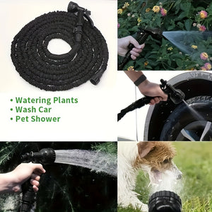 Durable Expandable Garden Hose With 7-Mode Nozzle For Dog Cleaning, Plant Watering, Car Wash, And Pet Shower