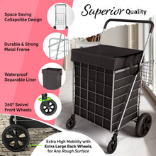 Load image into Gallery viewer, Extra Large Shopping Cart w/ 360 Swivel Wheels &amp; Waterproof Basket Liner for Groceries, Shopping Laundry - Foldable Collapsible &amp; Lightweight - Extra Large Heavy Duty Utility Cart

