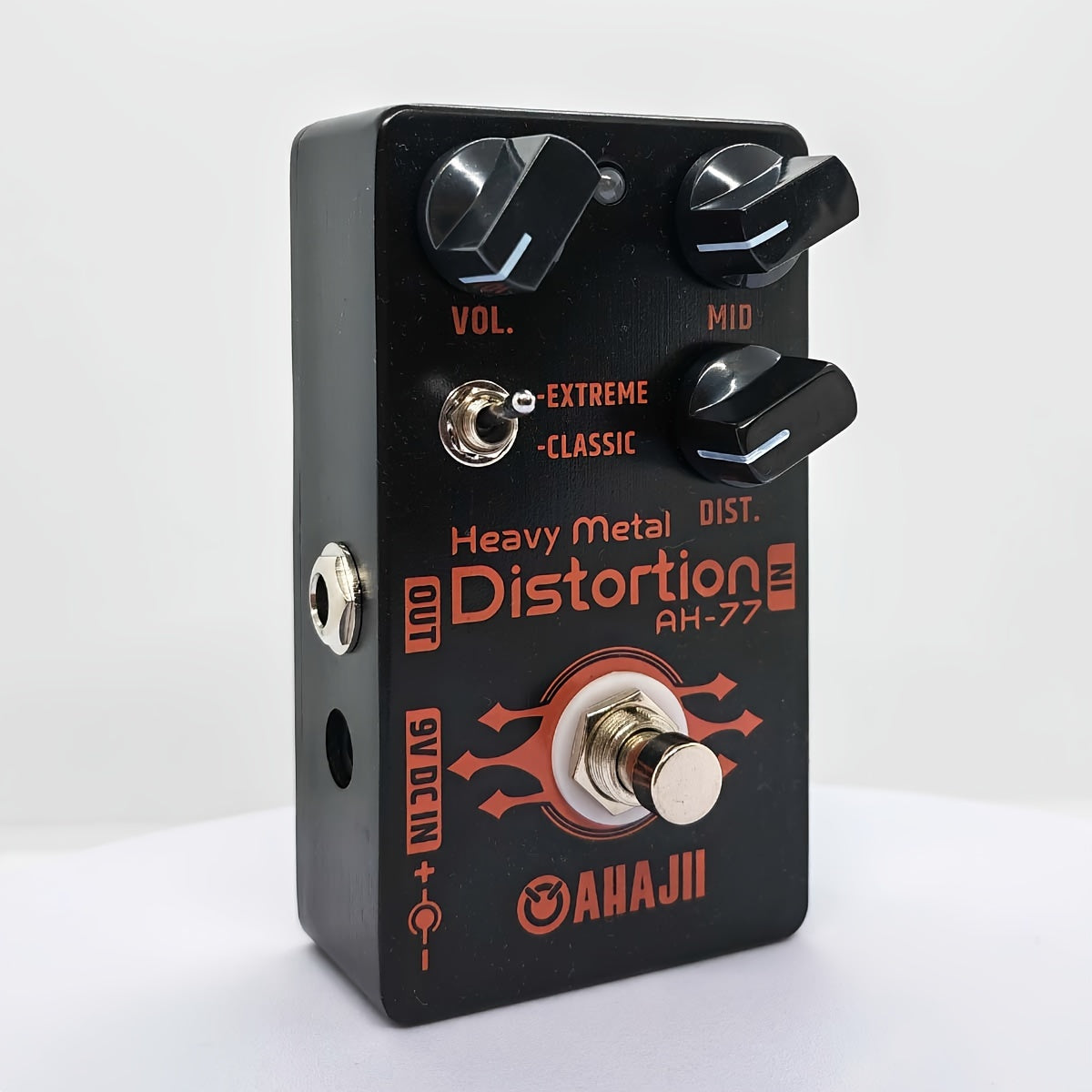 AHAIJI AH-77u High-Gain Distortion Pedal - Heavy Metal Guitar Effects, Black Aluminum Alloy, True Bypass, 3 Control Knobs (Volume, Distortion, Mid), 2-Way Extreme/Classic Selector for Switch, LED Indicator, for High-Quality S
