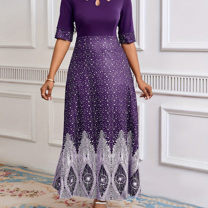 Flawless Floral Print Cut Out Dress - Chic Half Sleeves & Stylish Crew Neck - Perfect for Parties & Banquets - Feminine Elegance - Premium Womens Clothing