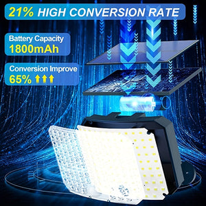 118 LED Solar Motion Sensor Floodlight with Remote Control - Outdoor Security Lighting for Patio, Garage, Porch, Yard - 16.5ft Cable,, 1800mAh Battery, Wall-Mounted Design, Yard Floodlight | Sleek Rectangular Design | LED Arr