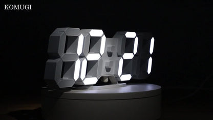 KOMUGI 9.7" Digital LED Wall Clock with Remote Control - USB Powered, Auto Dimmable, Alarm, Large Display for Bedroom & Living Room, Living Room Decor | Cubeshaped Design | Durable LED Numerals, Clock for Living Room