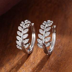 Leaf-Shaped Hoop Huggie Earrings Inlaid zirconia 18K Gold Plated Holiday Jewelry For Women Girls 1Pair