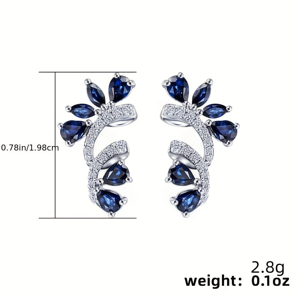 1 Pair of Dazzling Zircon Inlay Flower Stud Earrings - 925 Silver Plated, Boho Elegant Design, Hypoallergenic Zinc Alloy, Perfect for Party, Holiday, and Gift Giving