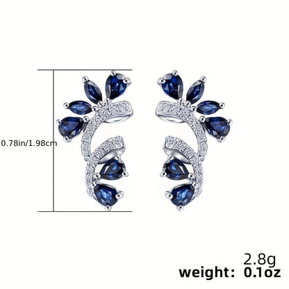1 Pair of Dazzling Zircon Inlay Flower Stud Earrings - 925 Silver Plated, Boho Elegant Design, Hypoallergenic Zinc Alloy, Perfect for Party, Holiday, and Gift Giving