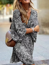 Load image into Gallery viewer, Chic Paisley Print Drawstring Dress - Alluring Surplice Neckline &amp; Adjustable Long Sleeves - Figure-Flattering Womens Clothing for Versatile Style
