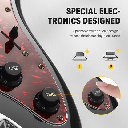 39-Inch Designer Series DST-200 Electric Guitar - Stylish Solid Body with Single Coil Split System, Premium Sound Quality, and Versatile Playability - Bonus Accessories Include Gig Bag, Cable, and Strap for Beginner, Intermed