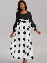 Load image into Gallery viewer, Vibrant Polka Dot V-Neck Long Sleeve Maxi Dress - Elegant High Tie Waist Flared Design, High Elasticity Polyester Fabric, Machine Washable, Random Printing, All-Season Wear, Knit Fabric, Womens Clothing for Adult
