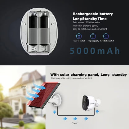Security Camera Wireless Outdoor, 3MP Night Vision with Spotlight, Wire-Free Battery Solar Powered, Human Detection, with Solar Panel, PIR Human Detection, 2-Way Talk, IP65 Waterproof, SD Card/Cloud Storage, Security Cameras