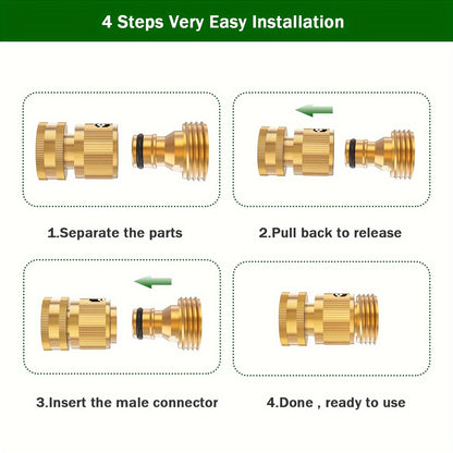6 Sets, Garden Hose Quick Connector, Solid Brass 3/4 Inch GHT Thread Fitting No-Leak, Water Hose Female And Male Easy Connect