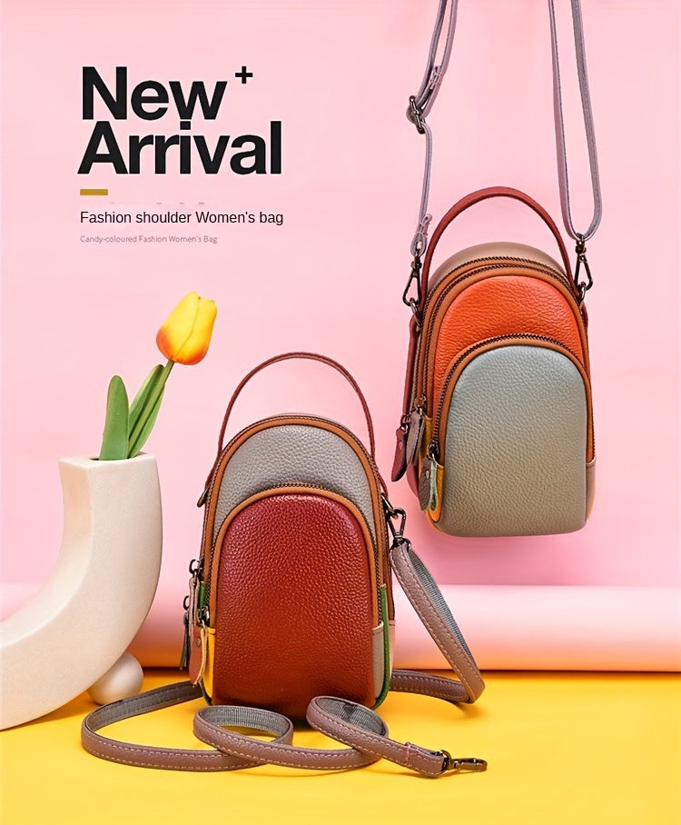 Mini Crossbody Cellphone Bag - High-Quality Genuine Leather, Fashionable Handbag for Women, Stylish Shoulder Bag with Adjustable Strap, Spacious Messenger Sac for Mobile Phones and Essentials - Designer Fashion Accessory