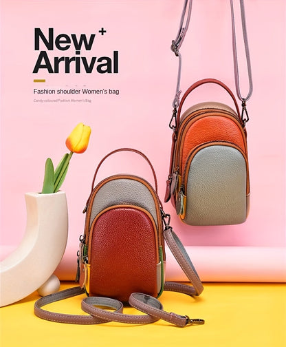 Mini Crossbody Cellphone Bag - High-Quality Genuine Leather, Fashionable Handbag for Women, Stylish Shoulder Bag with Adjustable Strap, Spacious Messenger Sac for Mobile Phones and Essentials - Designer Fashion Accessory