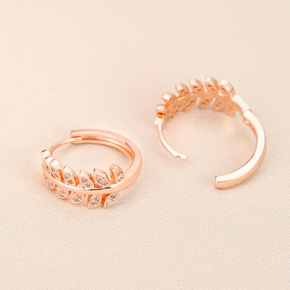 Leaf-Shaped Hoop Huggie Earrings Inlaid zirconia 18K Gold Plated Holiday Jewelry For Women Girls 1Pair