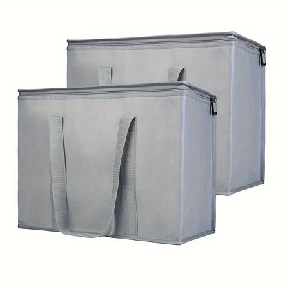 2 Pack XXL Cooler Bag And Insulated Grocery Bags For Food Delivery, Collapsible Cooler. Reusable Shopping Bags For Groceries With Zippered Top, Foldable, Heavy-Duty, Stands Upright