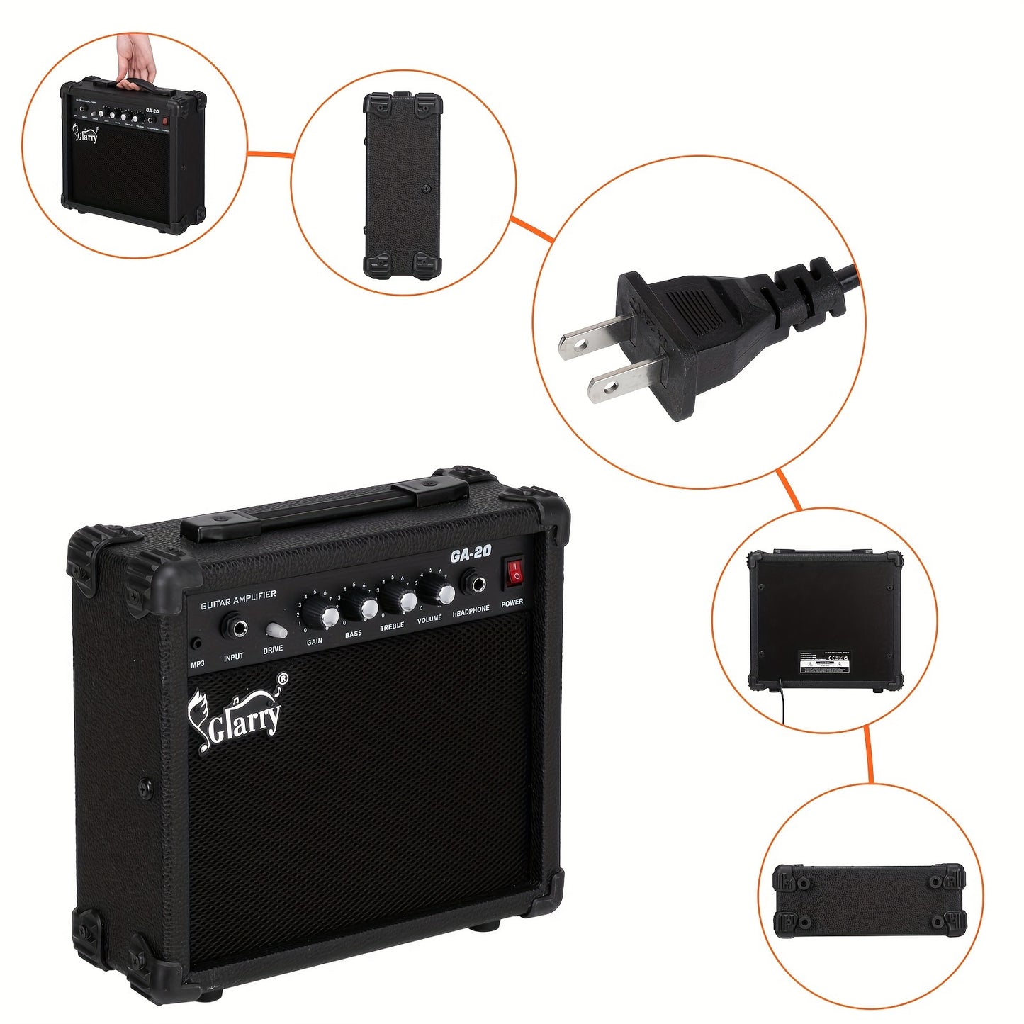 20W Electric Guitar Combo Amp - Compact, Portable, and Powerful GA-20 Amplifier for Beginners and Professionals - Ideal for Practice, Performance, and Recording