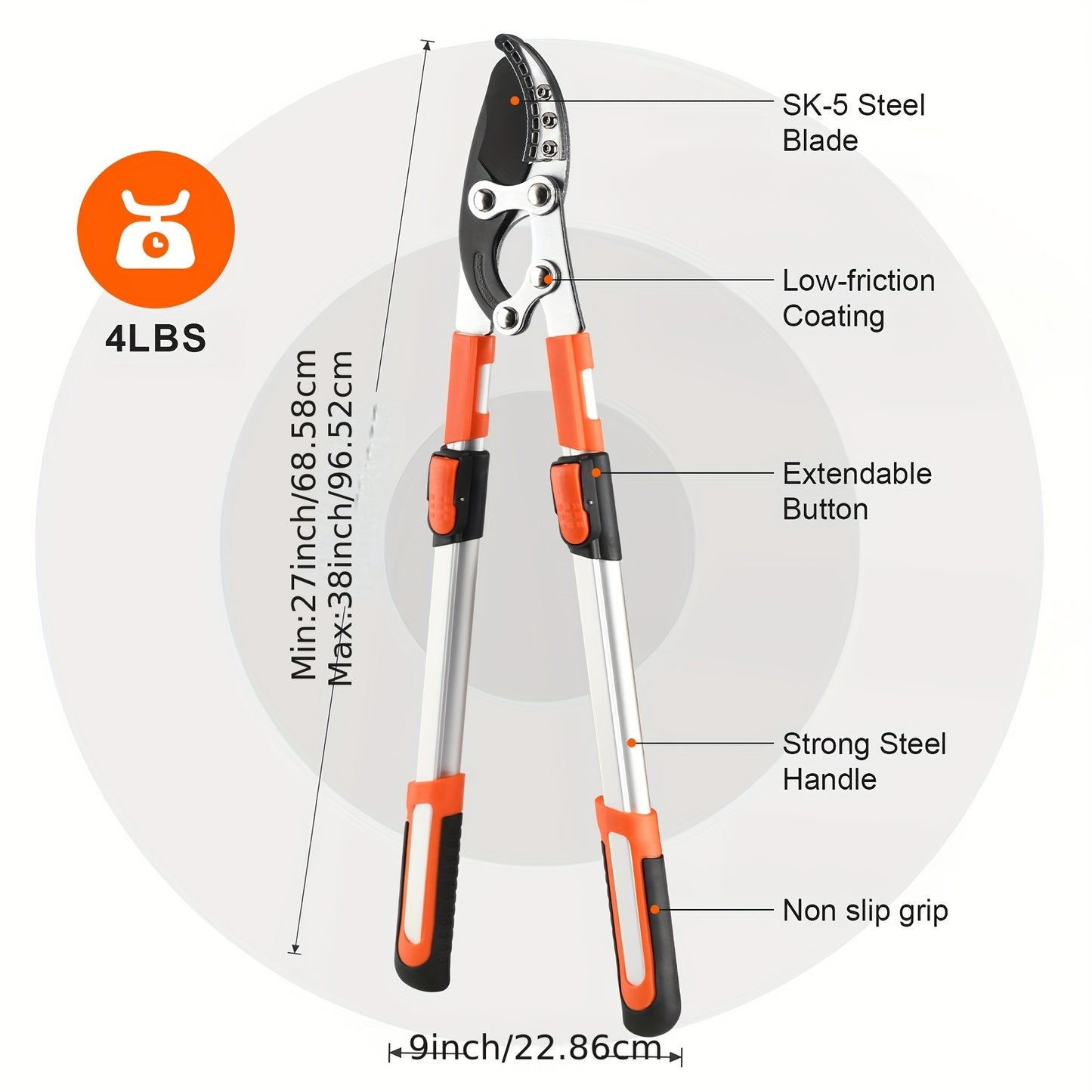[Heavy-duty] 18/38 Inch Extendable Tree Pruning Shears | Heavy-duty Non Stick Sharp Edged Steel Blades | Branch Cutters With A Diameter Of Up To 2 Inches | Manual Hedge Shears For Shaping And Trimming Shrubs, Garden Tools