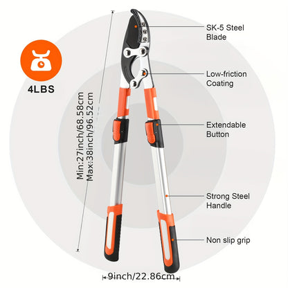 [Heavy-duty] 18/38 Inch Extendable Tree Pruning Shears | Heavy-duty Non Stick Sharp Edged Steel Blades | Branch Cutters With A Diameter Of Up To 2 Inches | Manual Hedge Shears For Shaping And Trimming Shrubs, Garden Tools