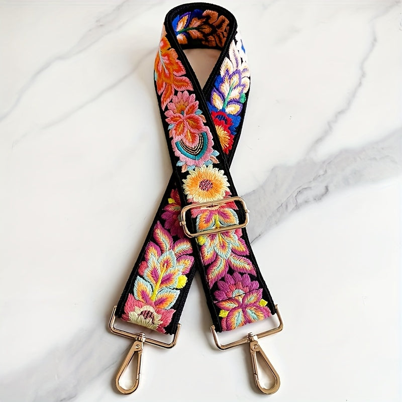 Embroidered Flower Wallet Strap Replacement Crossbody Bag for Handbag Women's Guitar Strap 2 Inch (Approx. 5.1cm) Adjustable Black, DIY Wallet Making