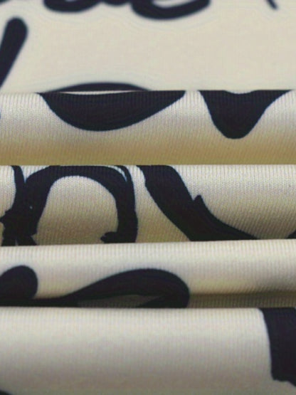 Knee High Bodycon Scoop Neck Sleeveless Dress - Sexy Alphabets Print, Mid Elasticity, Machine Washable, All-Season, Sheath Silhouette, Polyester Material - Womens Clothing, Adult, No Belt, No Chest Pad