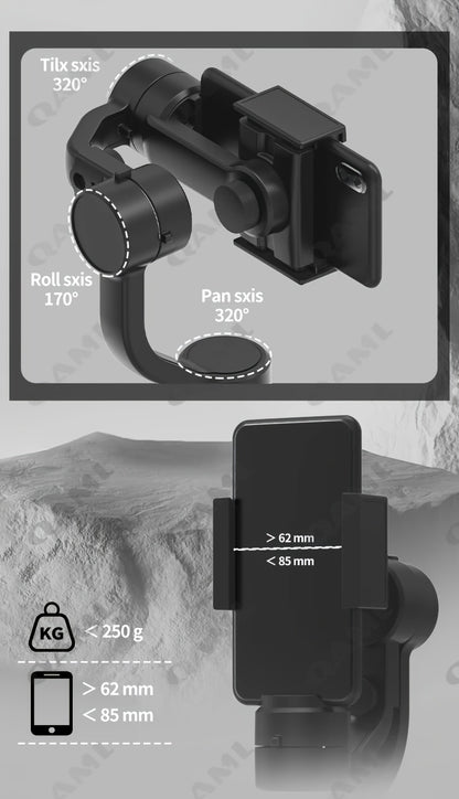 QAML F8 Handheld 3-Axis Gimbal Phone Holder Anti Shake Video Record Stabilizer for Xiaomi iPhone Cellphone Smartphone